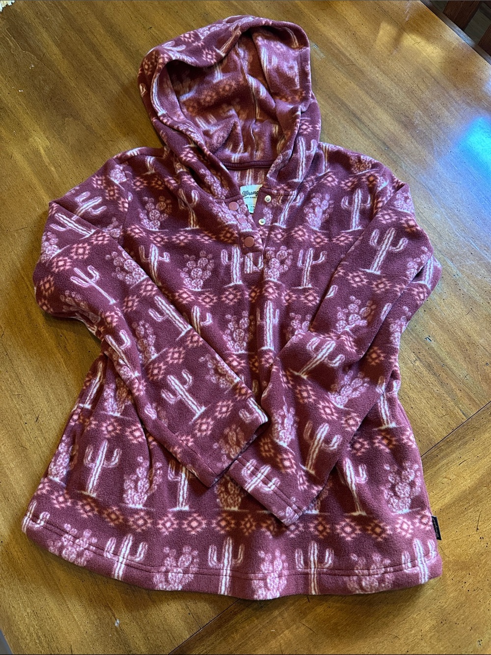 Wrangler Rose Mauve Southwestern Cactus Hooded Fleece Pullover